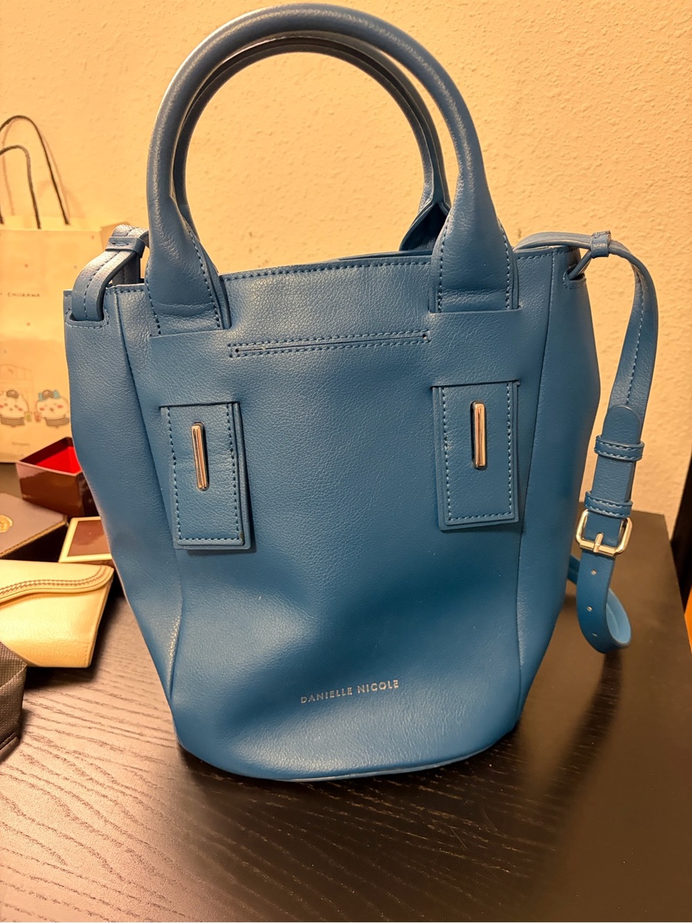 Danielle Nicole Bright Blue Leather Bucket Bag with Strap